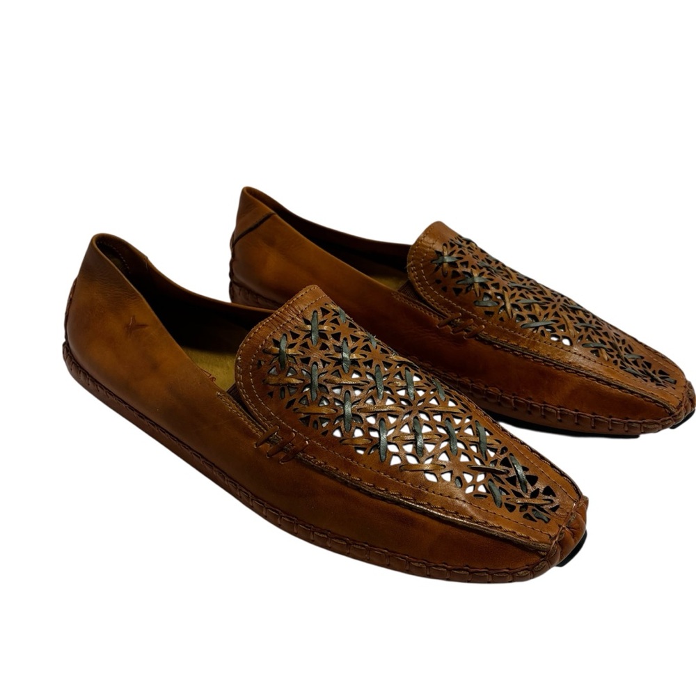 PIKOLINOS Mens Jerez Brown Leather Slip On Woven Preppy Moccasins Loafers SZ 7